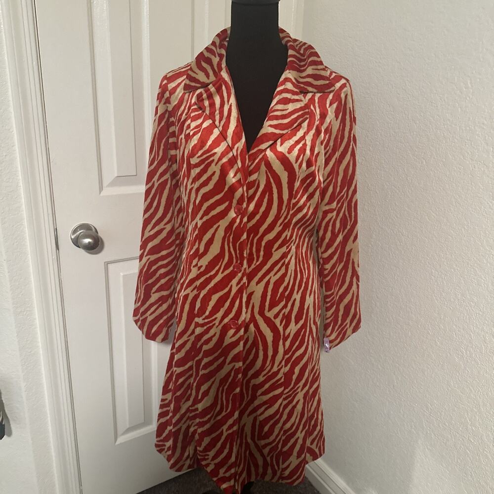 Xi haute couture Coat Jacket Orange Animal Print Size Small Velvet Vintage